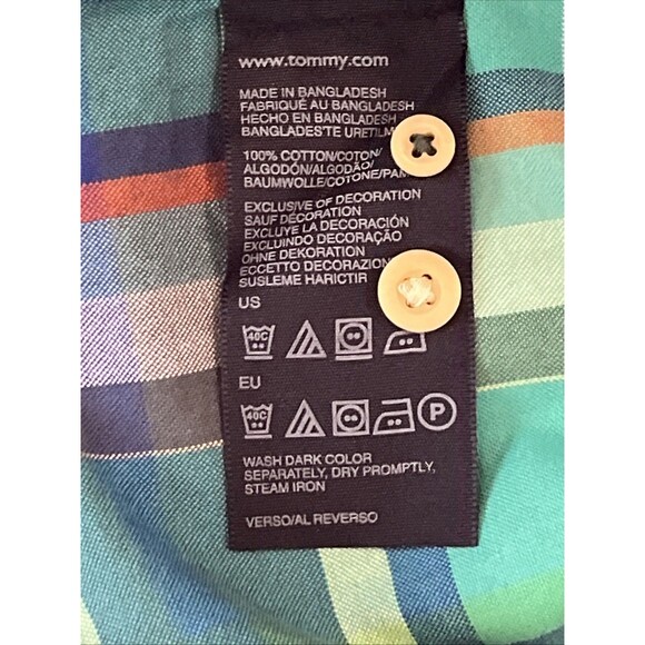 Tommy Hilfiger Mens Button Down Shirt Green Plaid Classic Fit Long Sleeve  XL - Picture 11 of 12